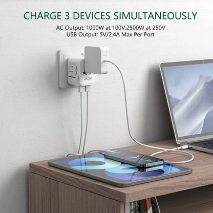LENCENT International Travel Adapter – All-in-One Charger with 2 USB Ports, EU/UK/USA/AUS Plugs for Worldwide Travel