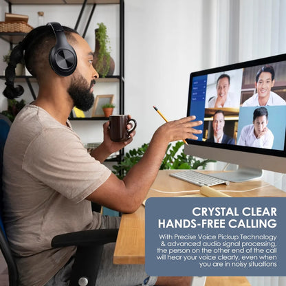 Siindoo JH-ANC923 Active Noise Cancelling Wireless Headset - Foldable Over-Ear Bluetooth Headphones with Mic, Hi-Fi Stereo & Deep Bass