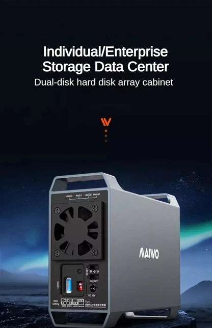 MAIWO 3.5 Inch Dual Bay External Hard Drive Enclosure – SATA Disk Array with 4 RAID Functions for 3.5 Inch HDD