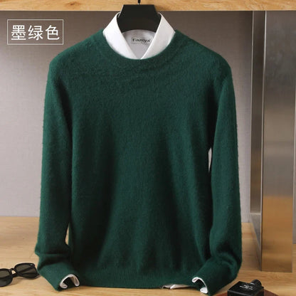 Men's Pure Mink Cashmere Sweater - O-Neck Long Sleeve Knit Pullover Autumn Winter Luxury Top