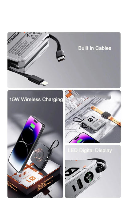 10000mAh Magnetic Wireless Power Bank - 22.5W Fast Charging, Portable Mini External Battery Charger with Cable for Xiaomi