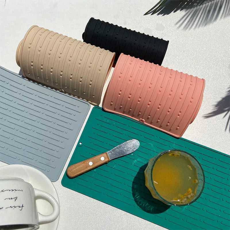 Silicone Dish Drying Mat (41 x 15cm) | Large Countertop, Sink & Dish Draining Mat, Heat-Resistant Trivet