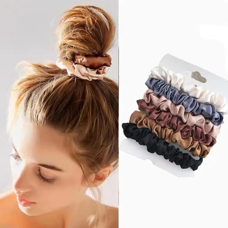 6PCS Elegant Hair Scrunchies – Minimalist Silk Hair Ties for Ponytails, Solid Color Elastic Hair Accessories
