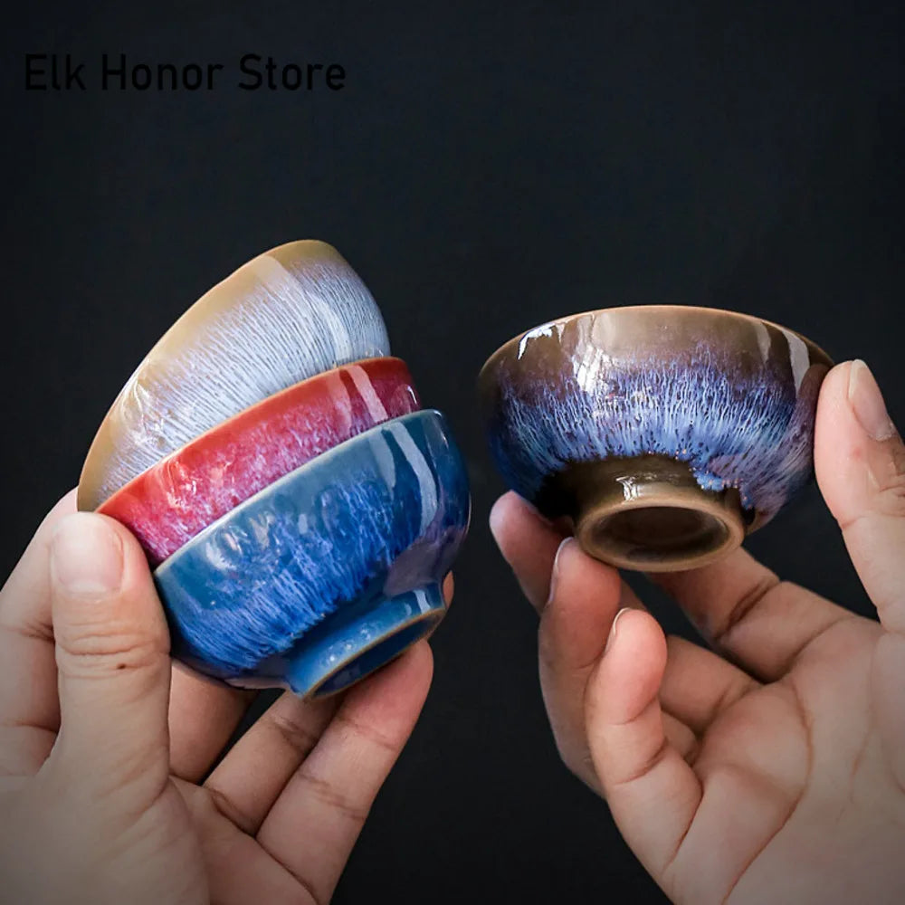 45ml Household Ceramic Teacup – Kiln Change Satin Blue Master Cup for Tea Tasting & Jianzhan Teahouse Teaware