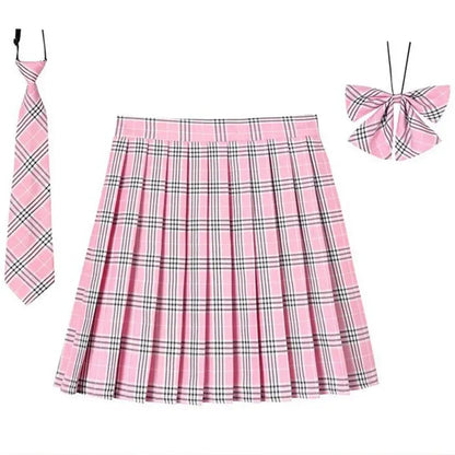 Women’s Plaid Pleated Skirt with Bowtie – XS-5XL Harajuku Preppy Mini Japanese School Uniform, Summer Kawaii Jupe