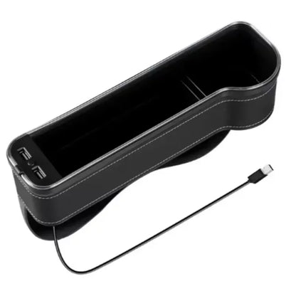 Car Crevice Storage Box with 2 USB Chargers & LED Light – Seat Gap Organizer for Phone, Cards, Bottles, and Cups