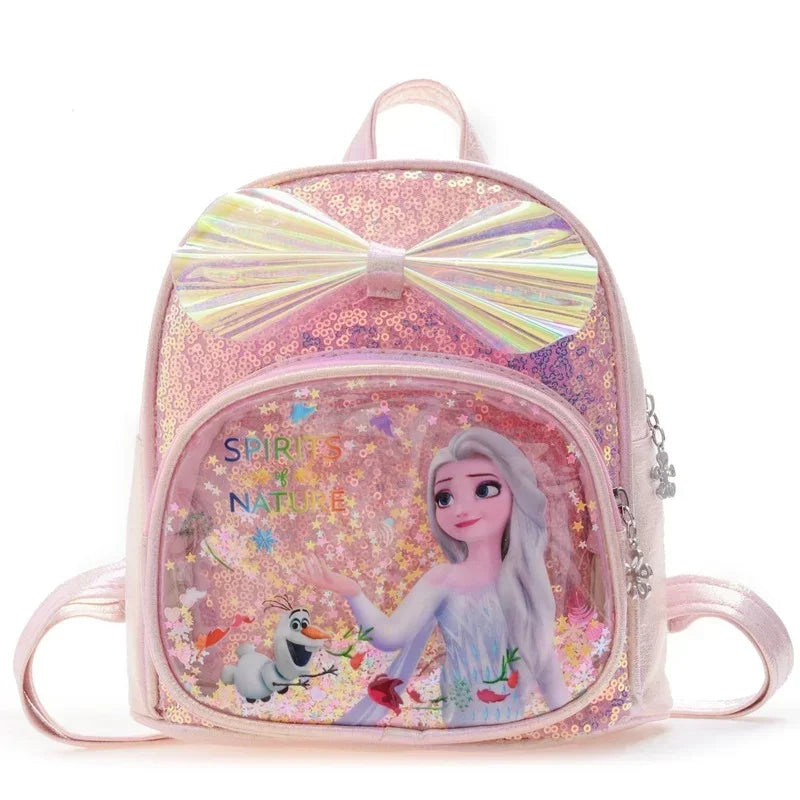 Disney Frozen Elsa & Anna Sequin Backpack - Glitter PU Leather School Bag for Girls, Kawaii Travel Backpack & Christmas Gift