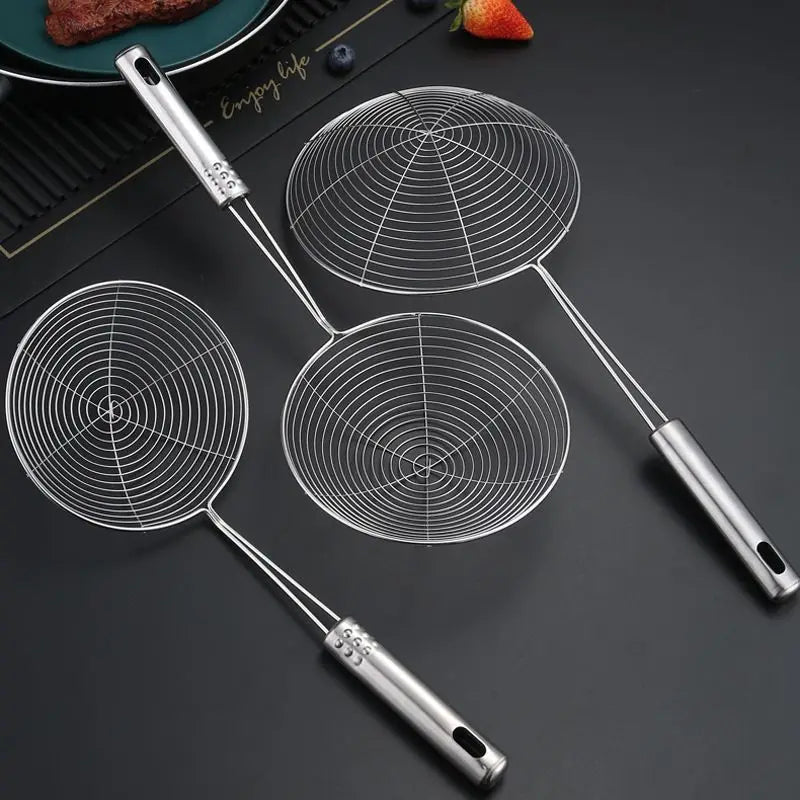 3-Size Stainless Steel Colander Set – Household Noodle, Dumpling, Hot Pot Strainers with Pearl Line Drain