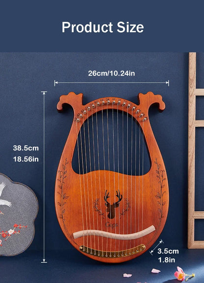 16/21/24-String Lyre Harp – Mahogany Wood Stringed Musical Instrument with Tuning Wrench & Spare Strings