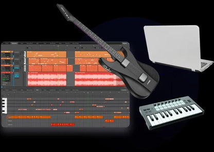 AeroBand Painless Smart Guitar - Silicone Strings, Bluetooth, 8 Sounds, USB MIDI Function, Ideal Gift for Adults