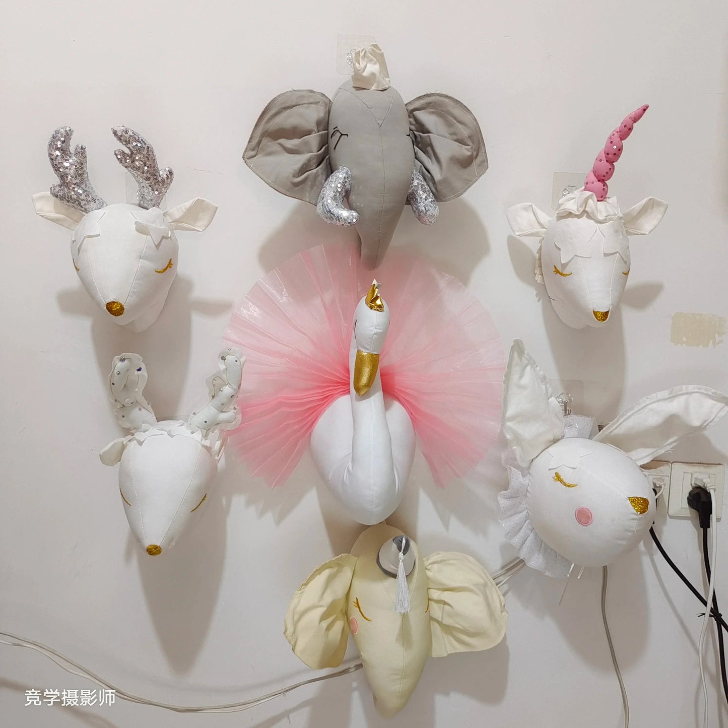 Handmade 3D Felt Animal Heads — Elephant & Swan Wall Hanging Decor for Nursery & Kids’ Bedroom