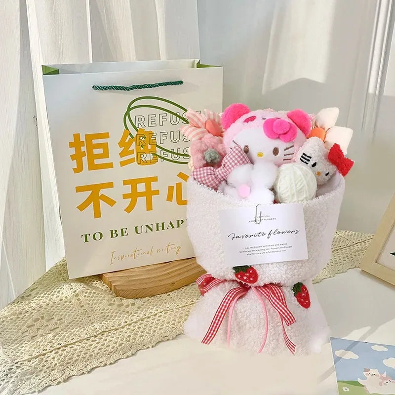 Sanrio Hello Kitty & Friends Plush Dolls Bouquet - Cinnamoroll, Kuromi, My Melody, Cute Cartoon Toys for Flower Girls & Kids - Perfect Holiday Gifts