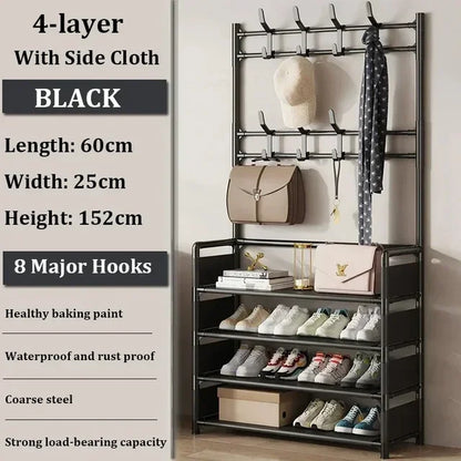 Multi-Layer Shoe Rack & Hat Hanger – Simple Floor Organizer with Load-Bearing Shelf for Shoes & Hats