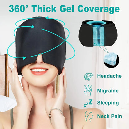 Ice Gel Migraine Relief Hat: Hot Cold Therapy Cap for Headache Relief - Stress Pressure Pain Relief Eye Mask Included