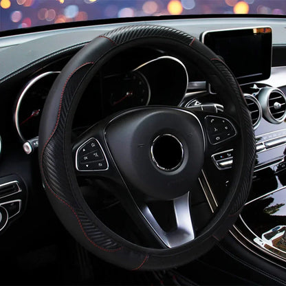 PU Leather Car Steering Wheel Cover — Breathable, Anti-Slip, 37-38cm Universal Car Accessory