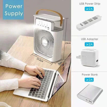 3-in-1 Mini Air Cooler Fan - Portable Humidifier with LED Night Light for Home, Office & Bedroom Cooling