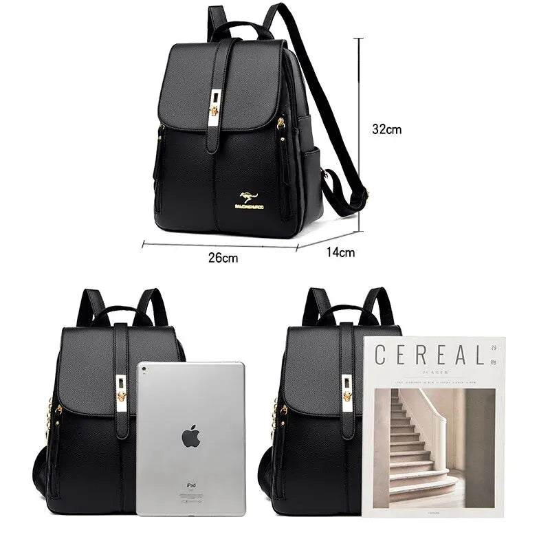 Luxury Women’s Leather Backpack - Black Vintage Casual Daypack, School Bag, and Rucksack for Girls