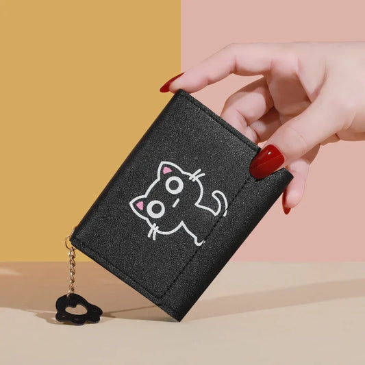 2023 New Cat-Themed Mini Wallet for Women - Cute and Fashionable Short Fold Design with Personalized Student Style