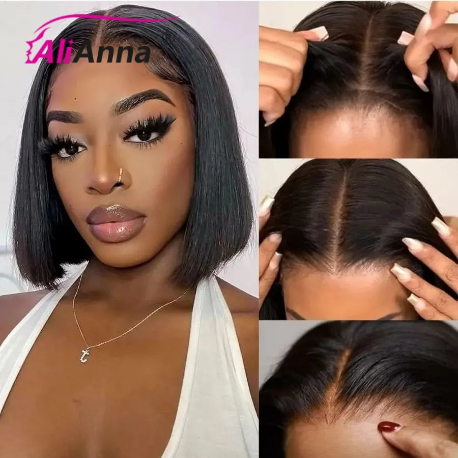Glueless Short Bob Human Hair Wig – Ready to Wear Pre-Cut Transparent Lace Wig for Women