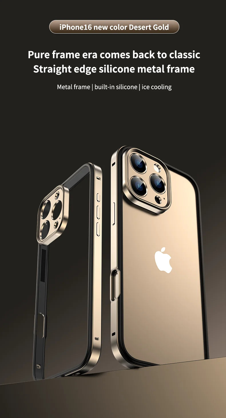 Camera Protection Hybrid Silicone & Aluminum Metal Phone Case for iPhone 16/15/14/13 Pro Max – Better Heat Bumper