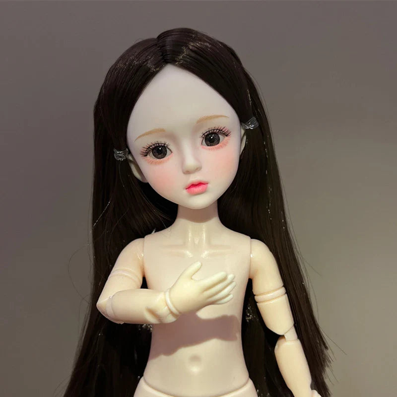 30cm 1/6 BJD Ball Jointed Doll – Starry Gray Eyes with Lolita Fashion Dress, DIY Toy Gift for Girls