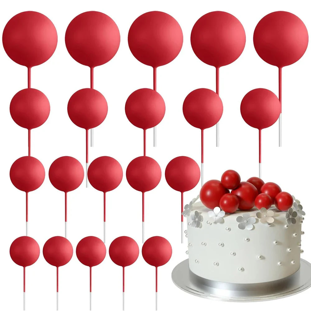 20Pcs Colorful Cake Topper Balls – Gold, Silver & Pastel DIY Cake Decorations for Birthday, Wedding & Party Supplies