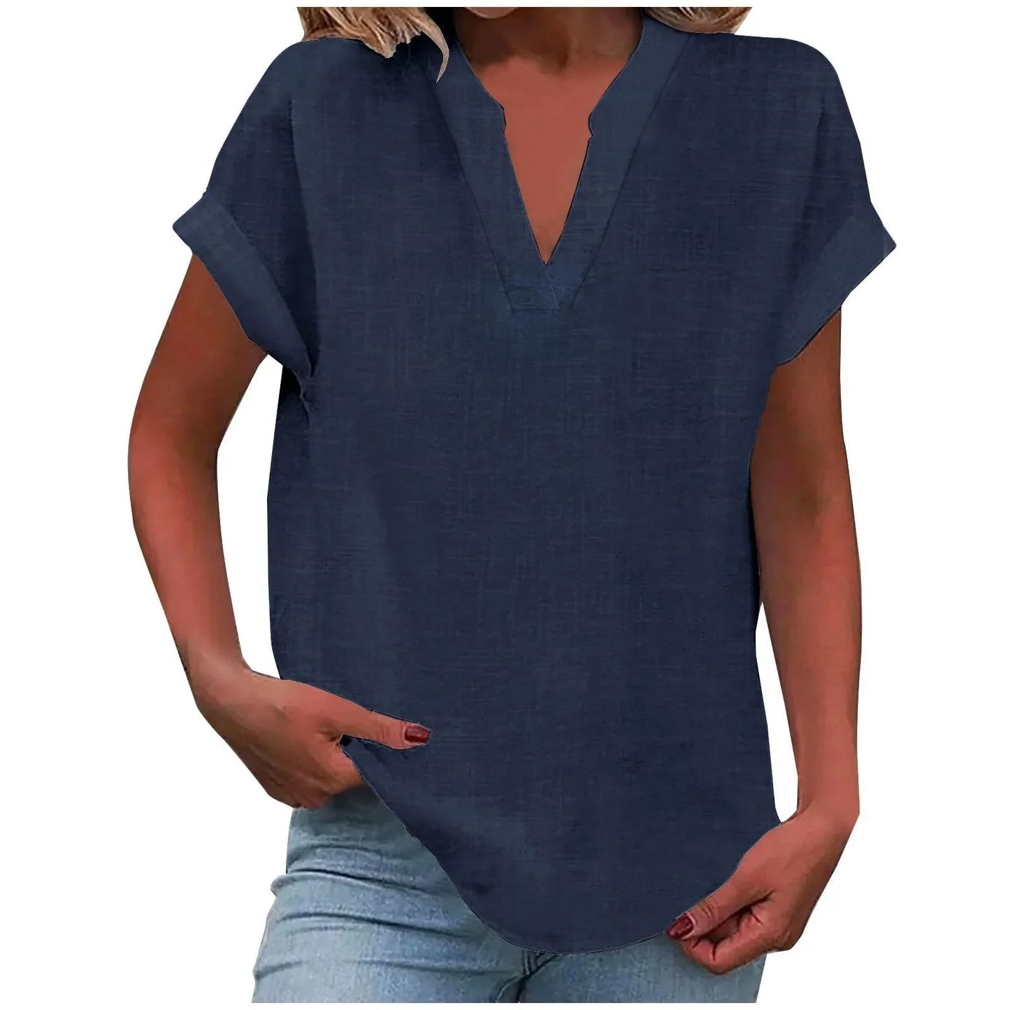 Women’s Summer Cotton Linen V-Neck Button Down Shirt 2025 – Breathable Solid Color Casual Office Blouse