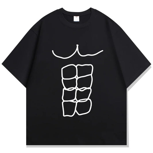 Fun Fitness Abdominal Muscle Print T-Shirt - Women's Short Sleeve Sports Graphic Top