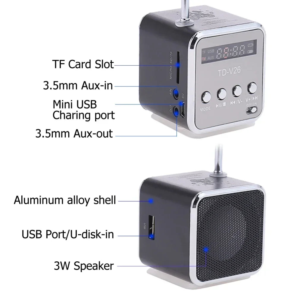 VIKEFON TD-V26 Mini Portable Bluetooth Speaker — TF Card, FM Radio, AUX Stereo Music Player for Outdoor & Party Use