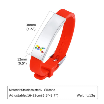 Personalized Autism & Asperger’s Medical Alert Bracelet for Kids – Adjustable Engraved Silicone ID Bracelet for Boys & Girls Gift