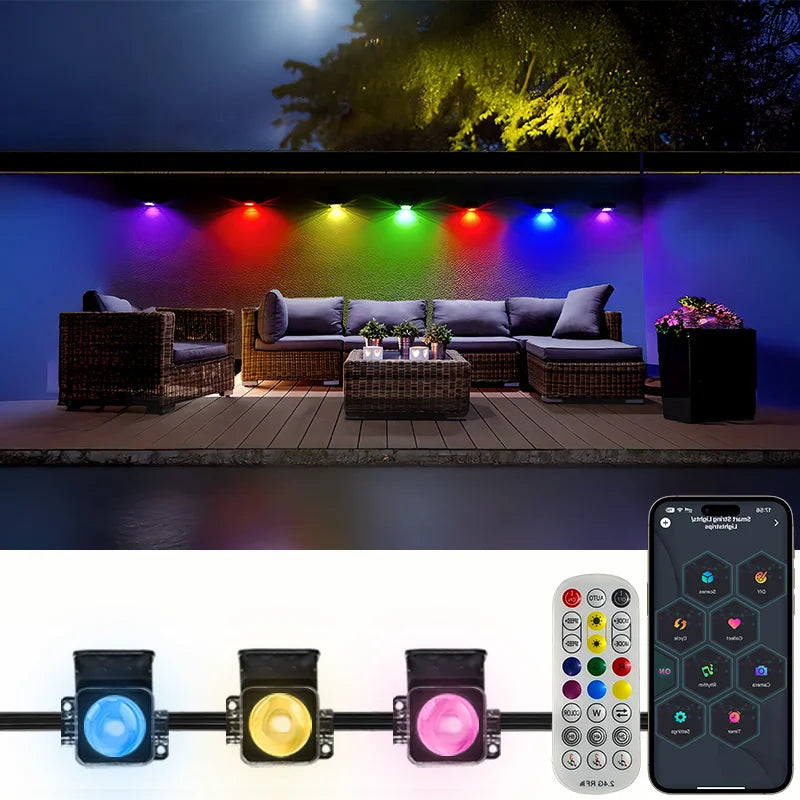 196FT/147FT/98FT/49FT RGB+IC Waterproof String Lights – Permanent Outdoor Smart Christmas & Holiday Decoration Lights