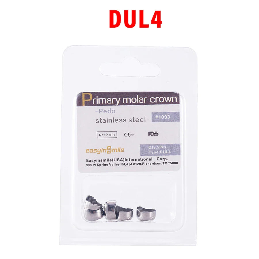 5PCS EASYINSMILE Kids Stainless Steel Dental Crowns – Primary Molar Teeth Refill D2-D7