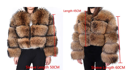 2025 Maomaokong Women’s Real Fur Coat – Natural Raccoon & Fox Fur Jacket with Hood, Warm Winter Outerwear