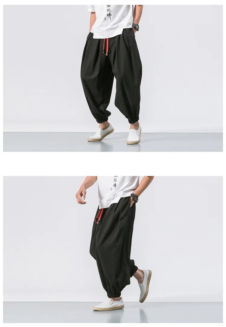 Men’s Oversized Harem Pants – Loose Chinese Style Cotton Linen Sweatpants Joggers, High-Quality Casual Trousers