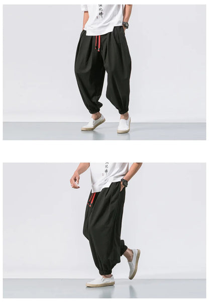 Men’s Oversized Harem Pants – Loose Chinese Style Cotton Linen Sweatpants Joggers, High-Quality Casual Trousers