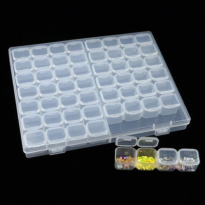 28/56 Grid Adjustable Plastic Storage Box with Label Stickers — Jewelry, Nail Art & Diamond Painting Accessories Organizer