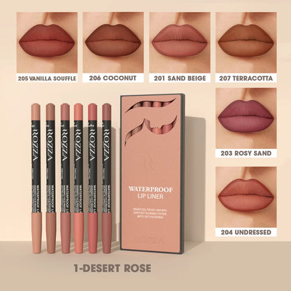 Rozza Waterproof Lip Liner Pencil Set – Weightless, Precise Matte Liner with Soft, Blendable Texture
