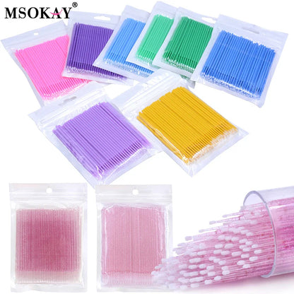 100pcs Eyelash Cleaning Brushes – Micro Cotton Swabs for Lash Extensions & Makeup Remover