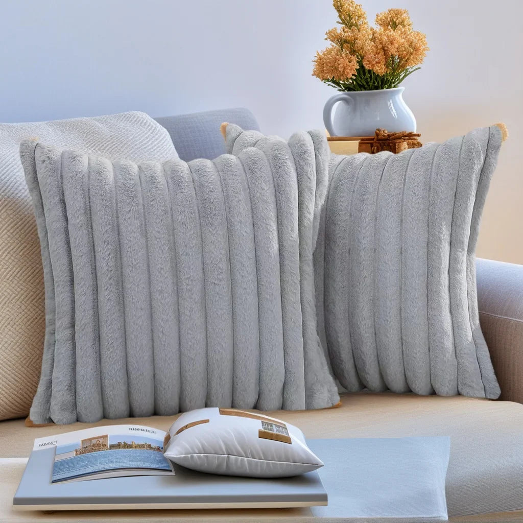 Luxurious Plush Striped Pillowcases – Soft Decorative Cushion Covers for Sofa Interiors