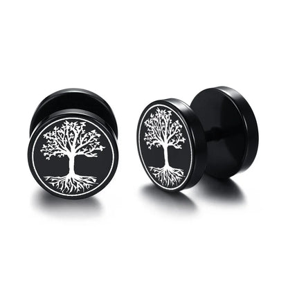Vnox Men's Viking Black Stud Earrings - Vegvisir & Norse Valknut, Cool Punk Stainless Steel Set