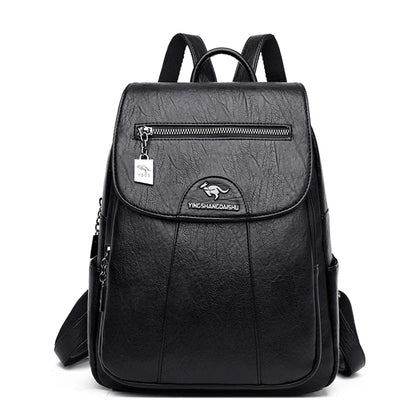 Women's Backpack 2022 - High-Quality Soft Leather, Large Capacity, Leisure Travel & School Bag for Teenage Girls - Black Mochila