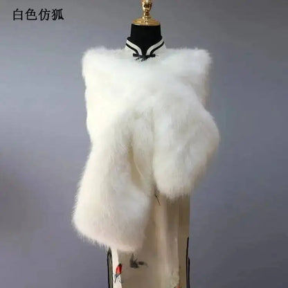 32-Color Luxury Faux Fox Fur Shawl – Women’s Plush Winter Scarf, Wrap & Cape for Wedding & Coat