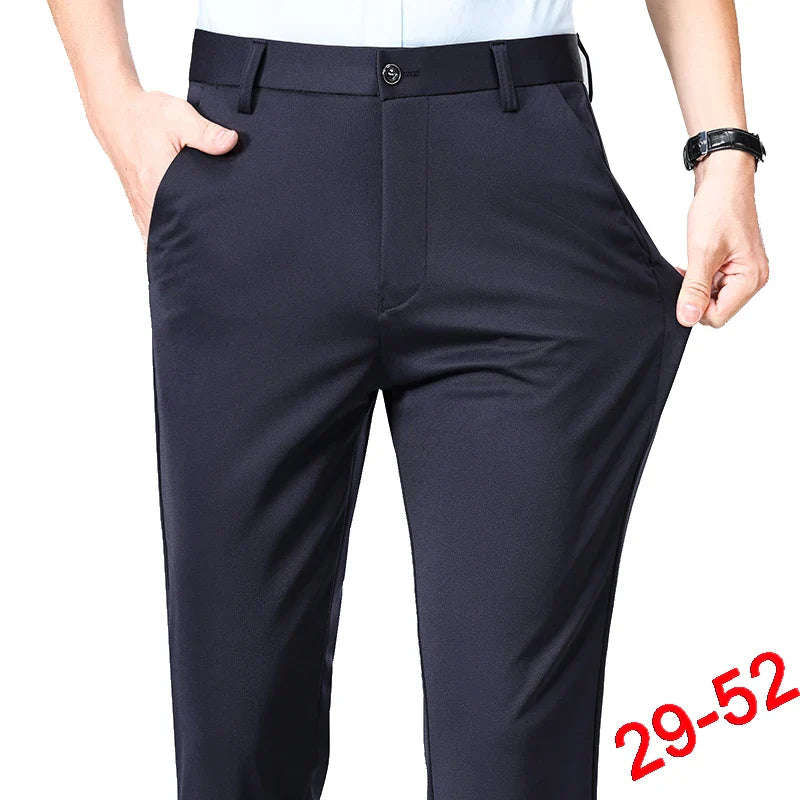 Plus Size Men's Business Suit Pants – Stretch Formal Dress Trousers | Classic Black for Big Men