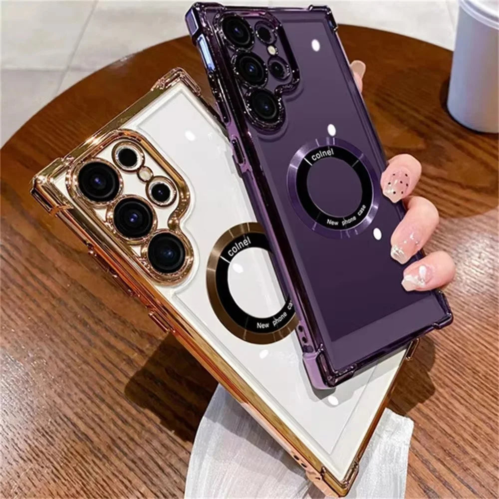 MagSafe Plating Phone Case – Shockproof Clear Magnetic Cover for Samsung Galaxy S25/S24/S23/S22 Ultra, S21 Plus, FE 5G, Note 20