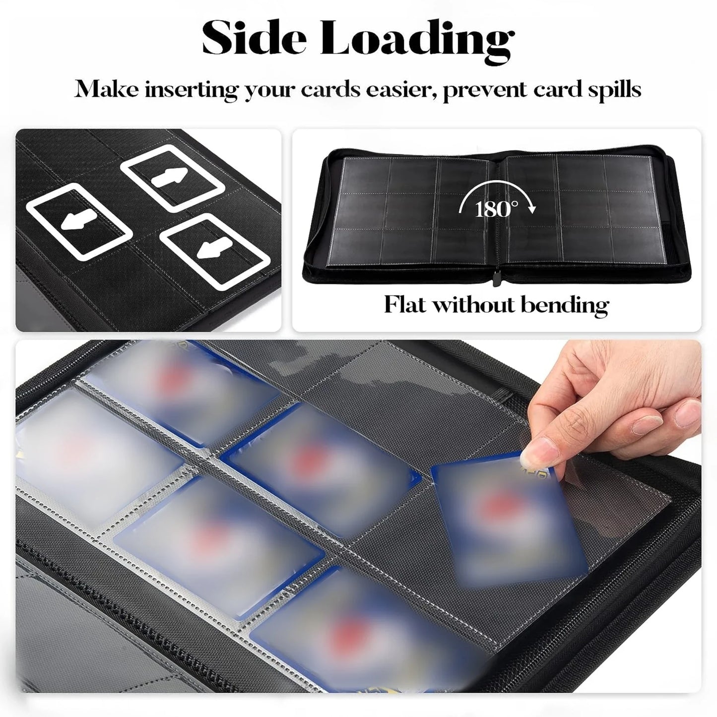 9-Pocket Zipper Card Binder - 360 Trading Card Holder Book, Premium PU Cover, Durable Side Loading Card Binder