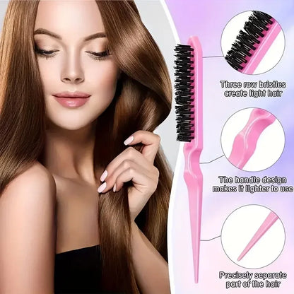 6-Piece Hair Brush Set – Hairdressing Spray Bottle, Braiding Loop, Rat Tail Comb, Teasing & Edge Control Brushes