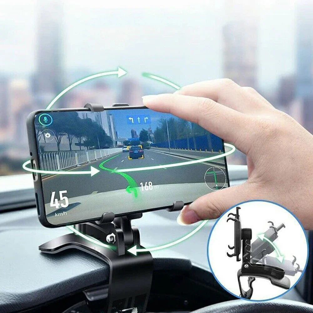 Car Dashboard Phone Holder – 360° Rotating Auto Grip Bracket, Foldable Rearview Mirror Navigation Mount