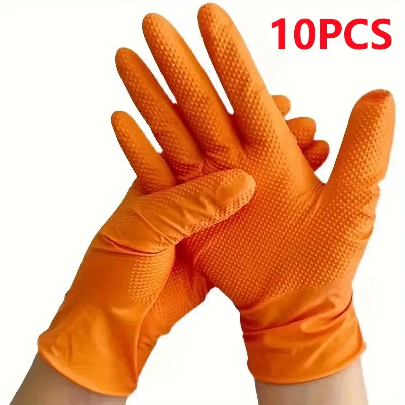 Heavy Duty Orange Nitrile Gloves 8Mil – Industrial Disposable Work Gloves with Diamond Grip for Mechanic Safety