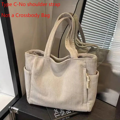 Fashion Corduroy Shoulder Bag - Large Capacity Unisex Square Crossbody Bag for College, Commuting & Casual Travel