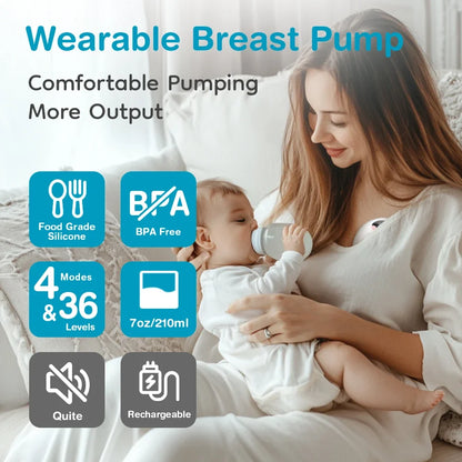 Wearable Hands-Free Breast Pump - Lightweight Electric Milk Collector with LED Display, 4 Modes & 36 Levels